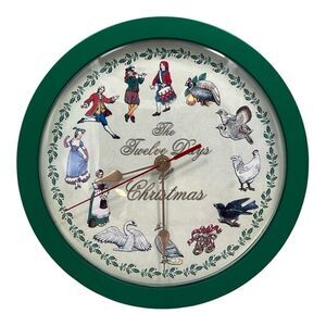 12 Days of Christmas Musical Clock 9 1/2 inches Green Tested Works